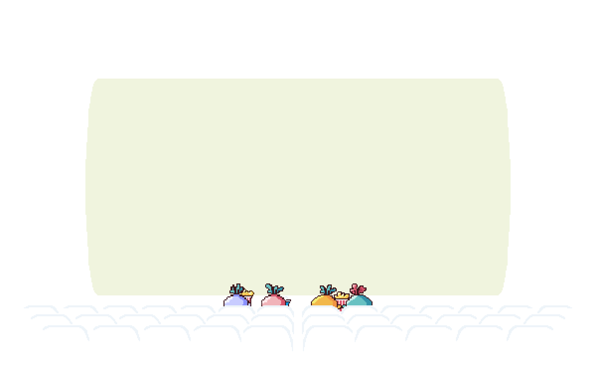 A theatre with radishes watching the credits roll in
