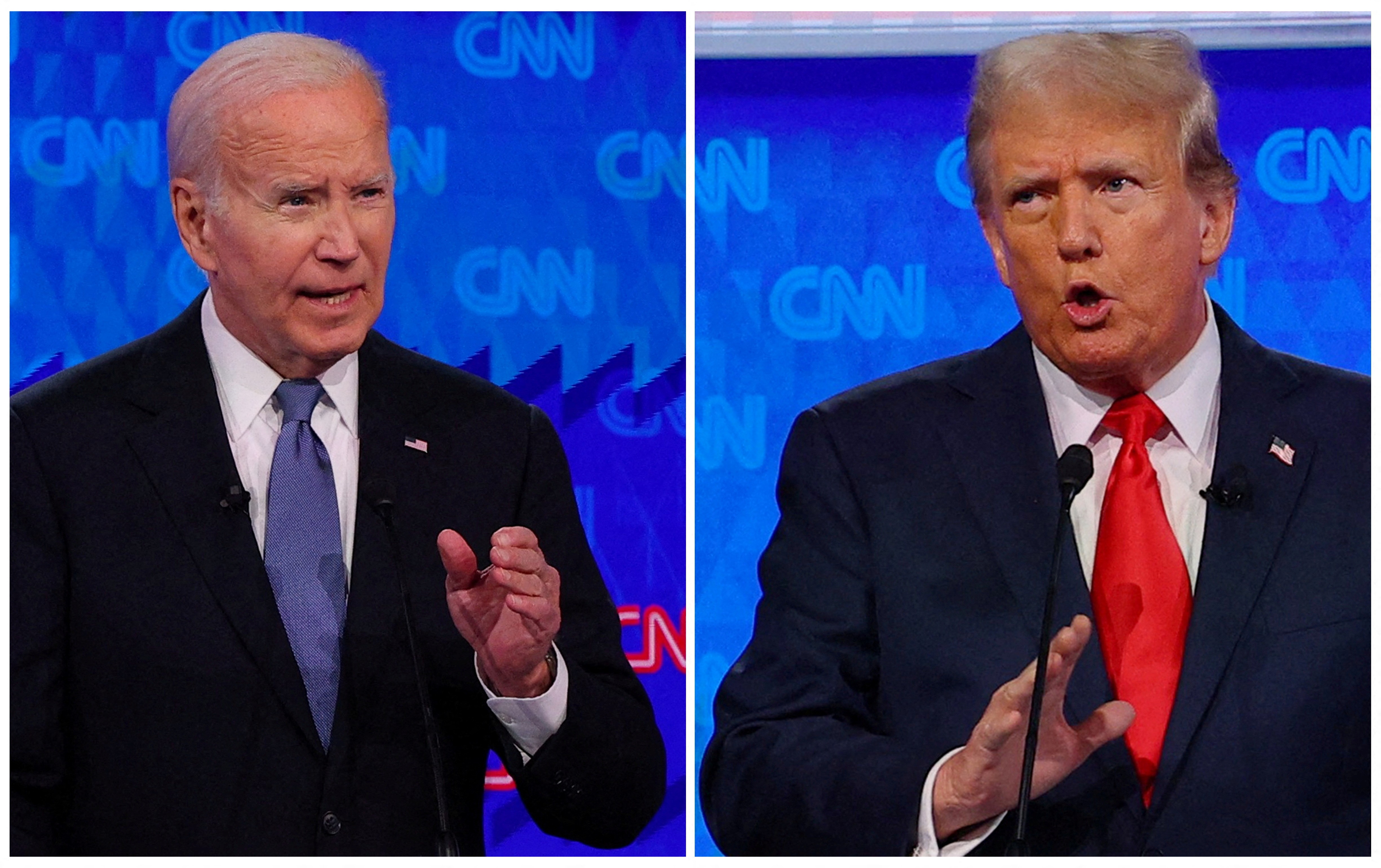 Image of Trump and Biden each stumping