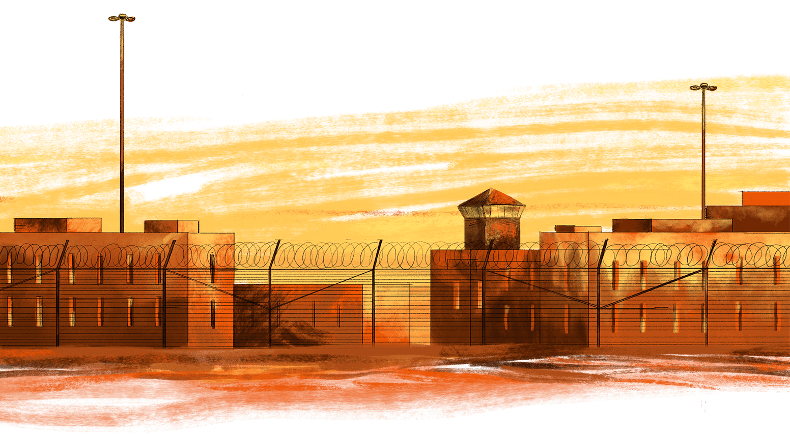 Corcoran State Prison in California, with a view of the prison yard and buildings.