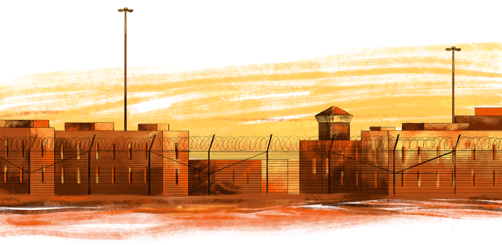 Corcoran State Prison in California, with a view of the prison yard and buildings.