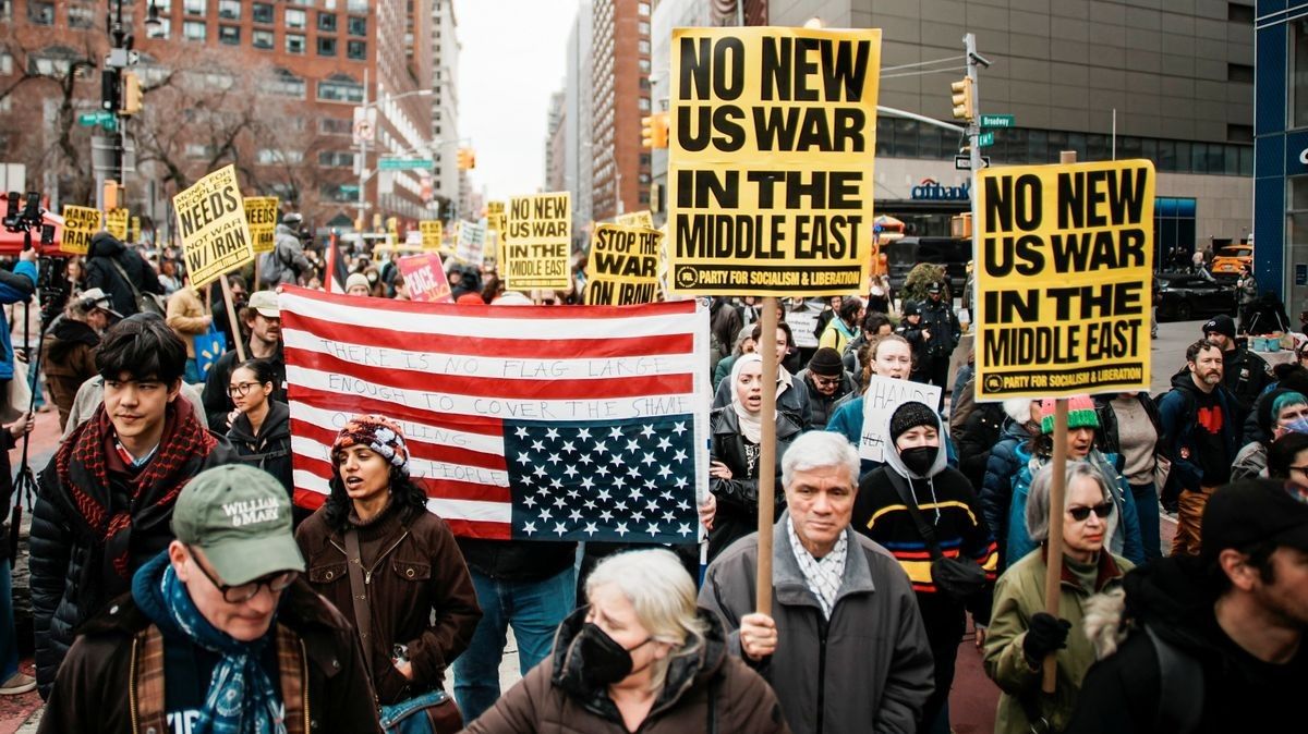 People march during a protest against U.S. and Israel strikes against Iran in New York City, U.S., March 7, 2026.